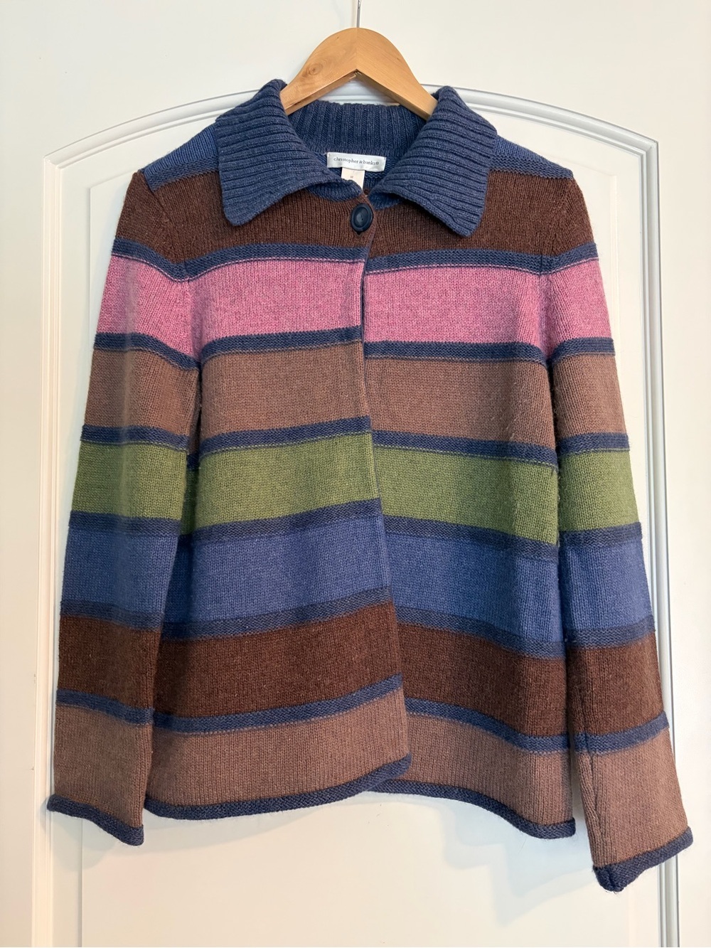 Vintage Christopher & Banks Striped Collared Sweater Cotton Blend Sweater M